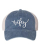 Embroidered Wifey/Hubby Pigment-Dyed Trucker Hat – Anniversary Gift Cap by Adorb Custom Tees