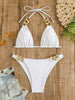 Luxe Chain Link Triangle Halter Bikini Set – Chic V Neck 2 Piece Swimsuit with Lace-Up Tie Back High Stretch Nylon Blend and Sleek Solid Color Finish – Women's Elegant Swimwear for Summer Beach & Pool Style by Stevvex