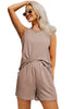 Black Corded Sleeveless Top and Pocketed Shorts Set