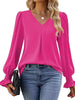 V-Neck Long Sleeve Ruffle Cuff Blouse by Wild and Free Boutique