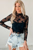 Apricot Pink Mock Neck Floral Lace Mesh Long Sleeve Top by Wild and Free Boutique