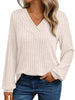 Ribbed Knit V-Neck Long Sleeve T-Shirt by Simply Love
