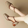 Women's Leather T-Strap Mule Sandals by FitiqueFit