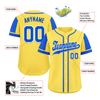 Custom Yellow Blue Raglan Sleeves Personalized Authentic Baseball Jersey BSBJ01-D017205