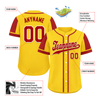 Custom Yellow Red Raglan Sleeves Personalized Authentic Baseball Jersey BSBJ01-D017203