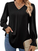 V-Neck Long Sleeve Ruffle Cuff Blouse by Wild and Free Boutique