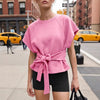 Women's Loose Round-Neck Lace-Up Bow-Knot Short-Sleeve Top by FitiqueFit