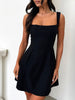 Dark Blue Bow Back Square Neck Mini Dress Luxury Feminine & Flattering Dress For Girls by Stevvex
