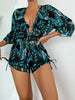 Island Bloom 3-Piece Bikini Set for Women – Tropical Leaf Print Fluttering Swimwear with Flattering Halter Neck Top High Waist Bottoms & Adjustable Drawstring Cover Up – Perfect for Koningsdag Celebrations & Summer Adventures by Stevvex
