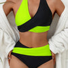 Bikini Black and White Contrast Color Criss Cross Neck 2 Piece Swimsuit for Women – Stylish Medium Stretch Two-Tone Bikini Set with Unique Neckline and Flattering Fit – Modern Swimwear for Beach Days, Pool Lounging, and Summer Escapes by Stevvex