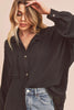 Aemi + Co Raw Edge Exposed Seam Collared Neck Long Sleeve Shirt