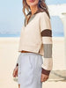 Color‑Block Cropped Polo V‑Neck Sweatshirt by FitiqueFit