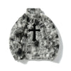 Retro Cross Embroidered Lambswool Faux Rabbit Fur Coat Men And Women Loose Couple Cotton Clothes