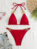 Luxe Chain Link Triangle Halter Bikini Set – Chic V Neck 2 Piece Swimsuit with Lace-Up Tie Back High Stretch Nylon Blend and Sleek Solid Color Finish – Women's Elegant Swimwear for Summer Beach & Pool Style by Stevvex