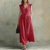 V-Neck Puff-Sleeve Dress with Pockets – Cotton Linen, 7 Colors by FitiqueFit