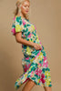 Colorful Full Size Floral Print Puff Sleeve Midi Dress Plus Size Elegant & Feminine Romantic Long Dress by Stevvex