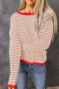 Pink Contrast Trimmed Striped Drop Shoulder Sweater