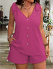 V-Neck Lace-Up Button Top & Shorts Set – 5 Colors, S–XXL by FitiqueFit