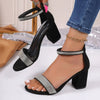 Rhinestone High Heel Sandals Summer Chunky Square Heel Sandals by FitiqueFit