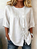 Women's Linen Lace-Up Button Shirt – 3/4 Sleeve Asymmetric by FitiqueFit