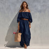Women's Boat-Neck Sleeveless Cotton-Linen Maxi Dress by FitiqueFit