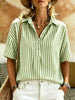 Women's Striped Short-Sleeve Shirt with Turn-Down Collar by FitiqueFit