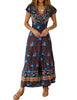 V-neck Split Bohemian Print Dress