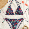 Sunset Bloom 2-Piece Triangle Bikini Set for Women – Vibrant Random Floral Print Halter Neck Swimsuit with Tie-Back Tie-Side Bottoms & High Cut Legs – Women's High-Stretch Swimwear for Summer Beach Escapes by Stevvex
