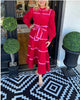 Lace Stitching Red High Collar Long Sleeve Loose Temperament Dress