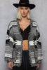 POL Open Front Geometric Print Cardigan with Fringe Detail by FitiqueFit