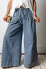 Sky Blue Stripe Button Pleated Drawstring Waist Casual Wide Leg Jeans by Wild and Free Boutique