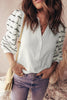 White Button Placket 3/4 Striped Sleeve Patchwork Rib Knit Top by Wild and Free Boutique