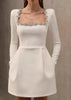 Elegant Square Neck Long-Sleeved Dress With Flowers Rhinestone Design by FitiqueFit