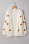 White Pumpkin Print Open Front Drop Shoulder Knit Cardigan *NEW* Shipping earliest date is 9/10