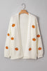 White Pumpkin Print Open Front Drop Shoulder Knit Cardigan *NEW* Shipping earliest date is 9/10