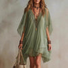 Women's V-Neck Chiffon Batwing Sleeve Boho Resort Dress by FitiqueFit