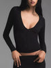 V-Neck Long Sleeve Crop T-Shirt by Simply Love