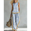 Printed Retro Sleeveless Top & Wide-Leg Pants Set | 12 Prints S–5XL by FitiqueFit