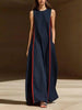 Women's Linen Sleeveless Loose Striped Maxi Dress by FitiqueFit