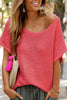 Pink Solid Loose Knit Short Dolman Sleeve Sweater