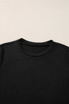 Bright Pink Ribbed Splicing Sleeve Round Neck T-shirt