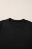 Bright Pink Ribbed Splicing Sleeve Round Neck T-shirt