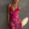 Carmine Red Backless Halter Maxi Dress – Printed High-Slit Slim-Fit Long Dress for Women by FitiqueFit