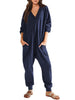 Women’s V-Neck Long Sleeve Solid Color Loose Jumpsuit With Two Side Pockets by FitiqueFit