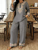 Women’s Ethnic Two Piece Set with Long Sleeve Shirt and Cropped Pants by FitiqueFit