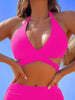 Coastal Curve Halter Bikini Set for Women – V-Neck Crisscross Drawstring Swimsuit with Chic Ring Detail & High-Waisted Boxer Shorts for Summer – Sleek Two-Piece Nylon Swimwear for Women’s Beach & Poolside Style by Stevvex