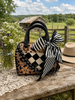 Luxe Tooled Leather Midnight Rhinestone Stud Checkered Speedy Bag by Neon Spur