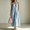 Cotton Halterneck Sleeveless Deep V-Neck Loose Straight-Line Dress by FitiqueFit