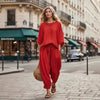 Women's Solid Color Loose Casual Set – T-Shirt & Ankle Pants by FitiqueFit