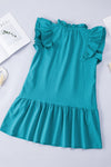 Green Tiered Ruffled Sleeves Mini Dress with Pockets